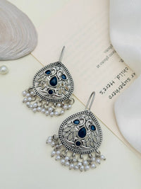 Thumbnail for Abdesignsjewellery German silver earring with blue stones and pearl drops elegant design