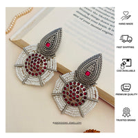 Thumbnail for Abdesignsjewellery German Silver Pearl Earring with red stones and intricate handcrafted design