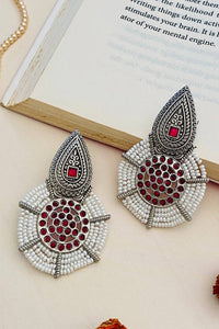 Thumbnail for Abdesignsjewellery German Silver Pearl Earring with intricate red stone and white pearl design