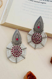 Thumbnail for Abdesignsjewellery German Silver Pearl Earring with red stones and intricate pearl detailing