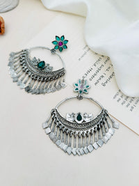 Thumbnail for Abdesignsjewellery German Silver Plated Chandbali Style Earrings with green and pink stone accents