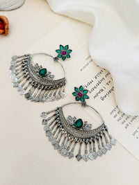 Thumbnail for Abdesignsjewellery German Silver Plated Chandbali Style Earring with green and pink stone accents