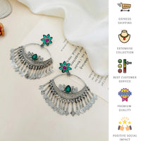 Thumbnail for Abdesignsjewellery German Silver Plated Chandbali Style Earrings with green and purple floral design