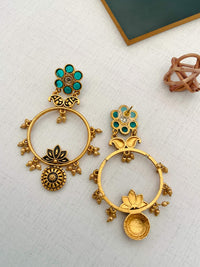 Thumbnail for Abdesignsjewellery German Silver Plated Floral Earring with turquoise stones and intricate gold detailing