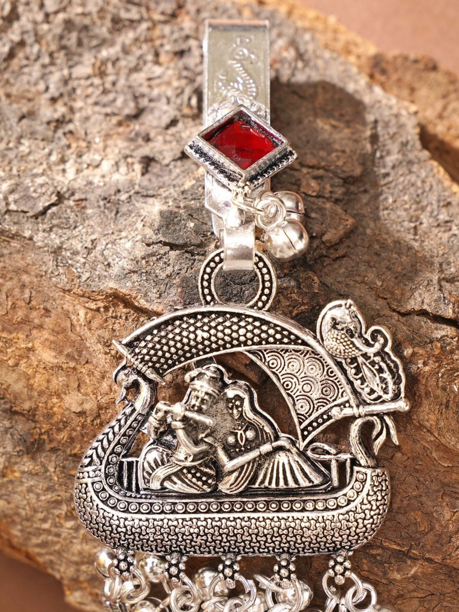 Abdesignsjewellery German silver saree juda pin combo with intricate boat motif and dangling bells