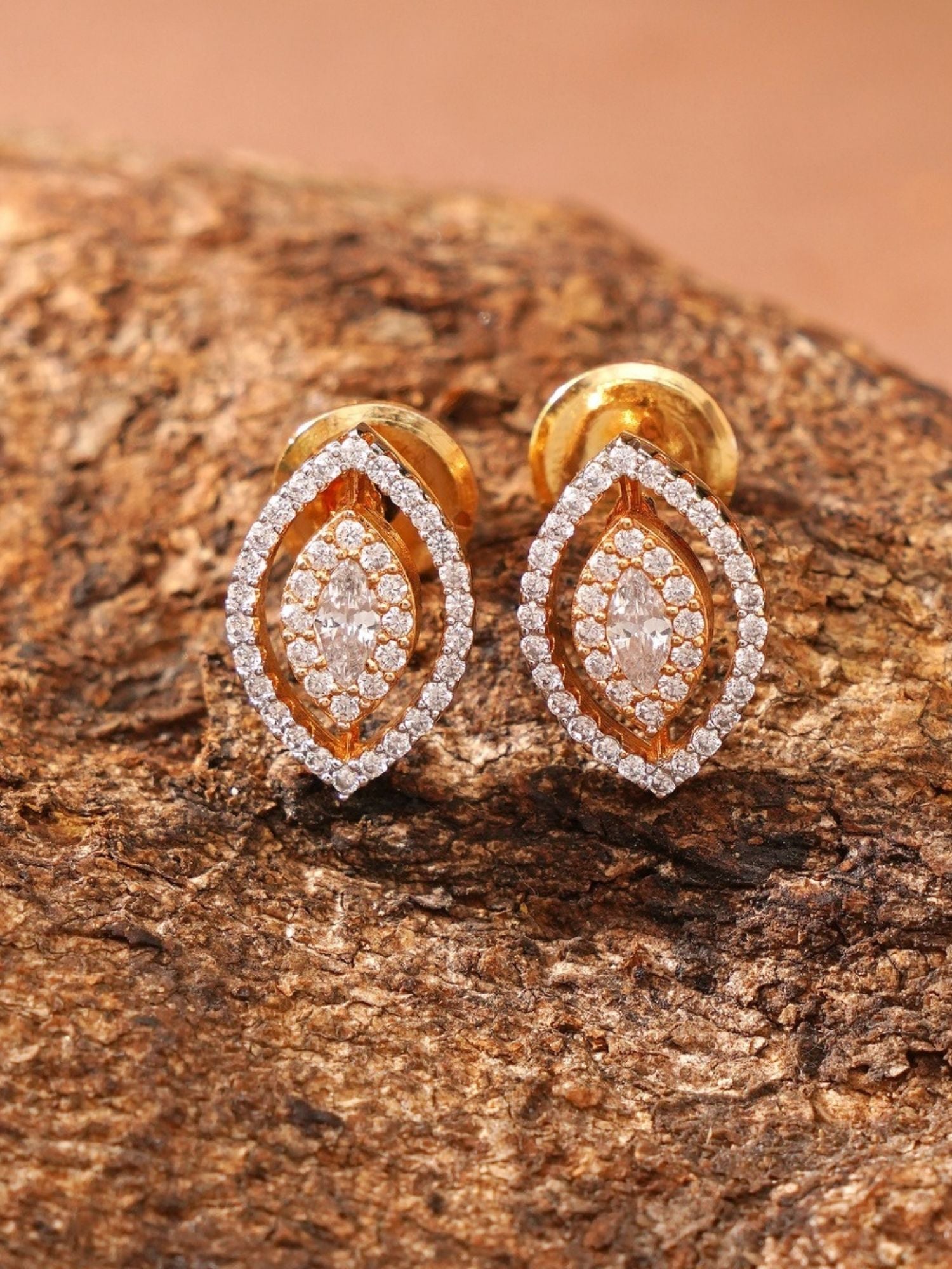 Abdesignsjewellery gold plated American diamond mangalsutra set marquise stud earrings with halo diamonds