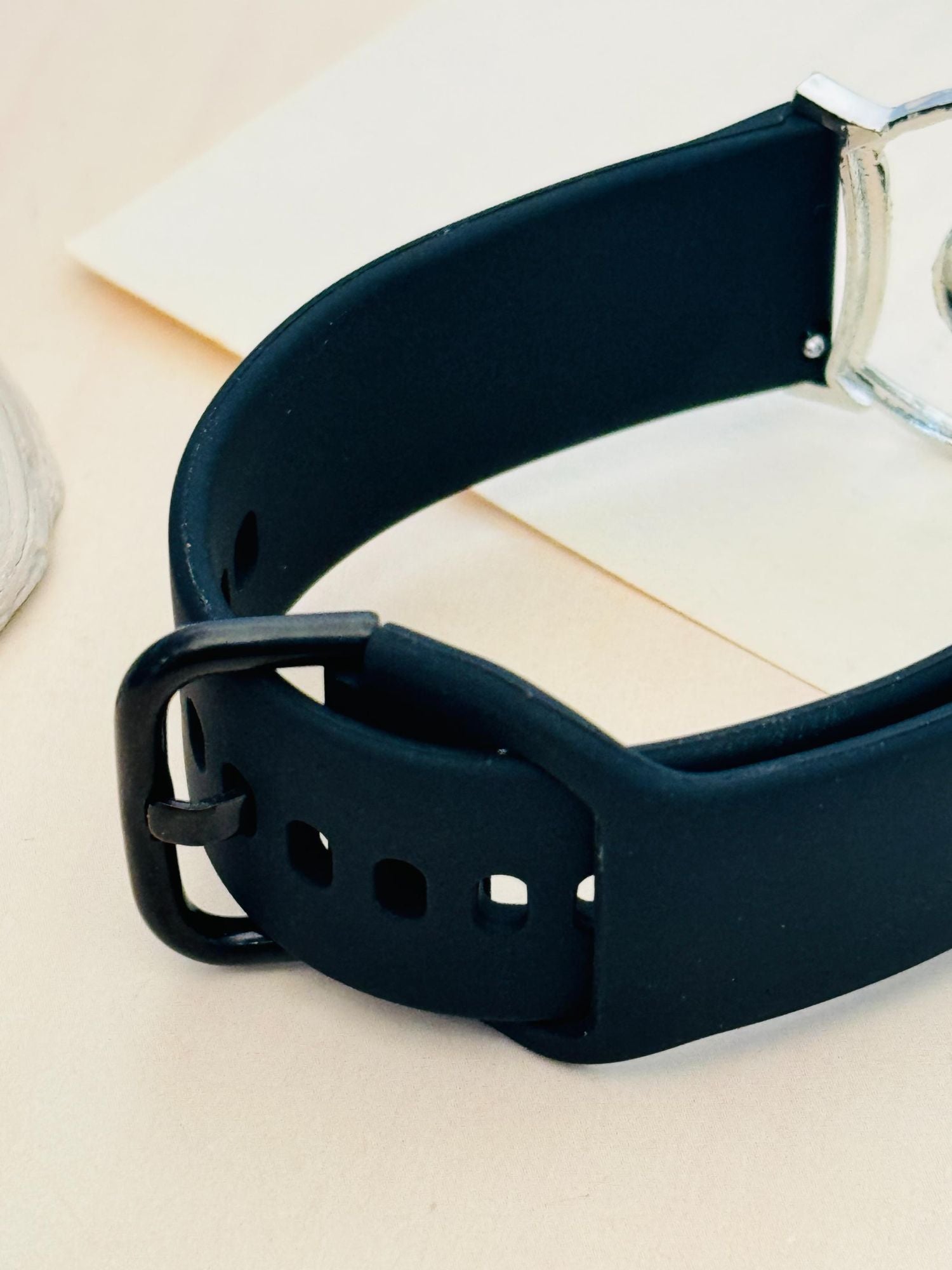 Abdesignsjewellery gold plated hand belt bracelet style black watch strap with buckle and metal case