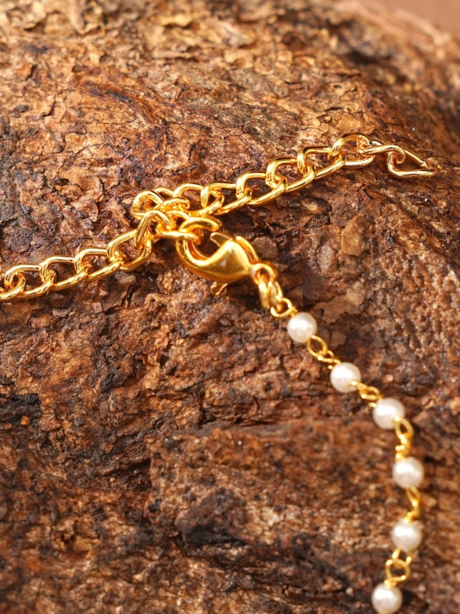 Abdesignsjewellery gold plated hand pocha bracelet with pearl beading and adjustable chain clasp