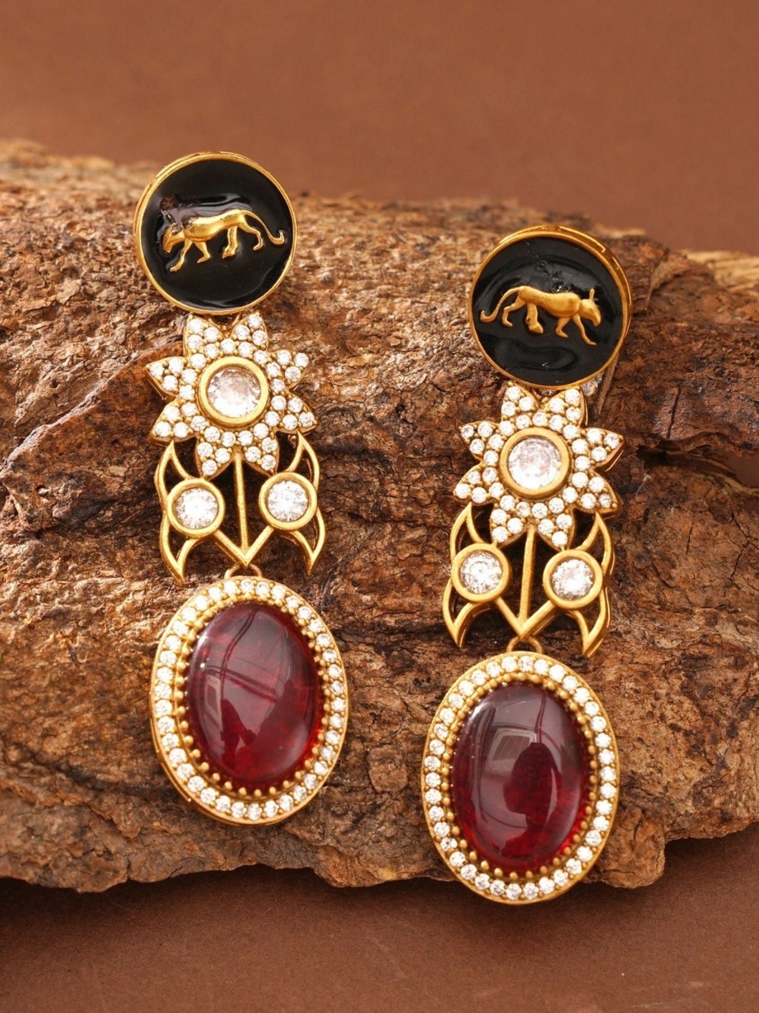 Abdesignsjewellery gold plated multicolour beads necklace set with ornate gold pendants red oval stones and crystal accents