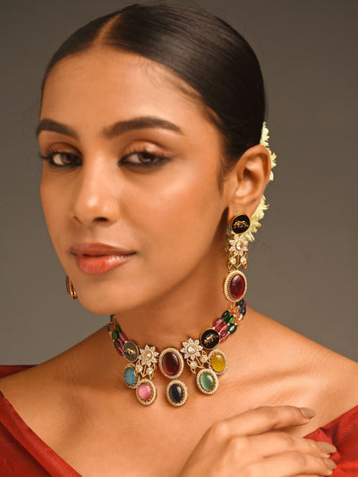 Abdesigns Gold Plated Multicolour Sabyasachi Beads Necklace Set