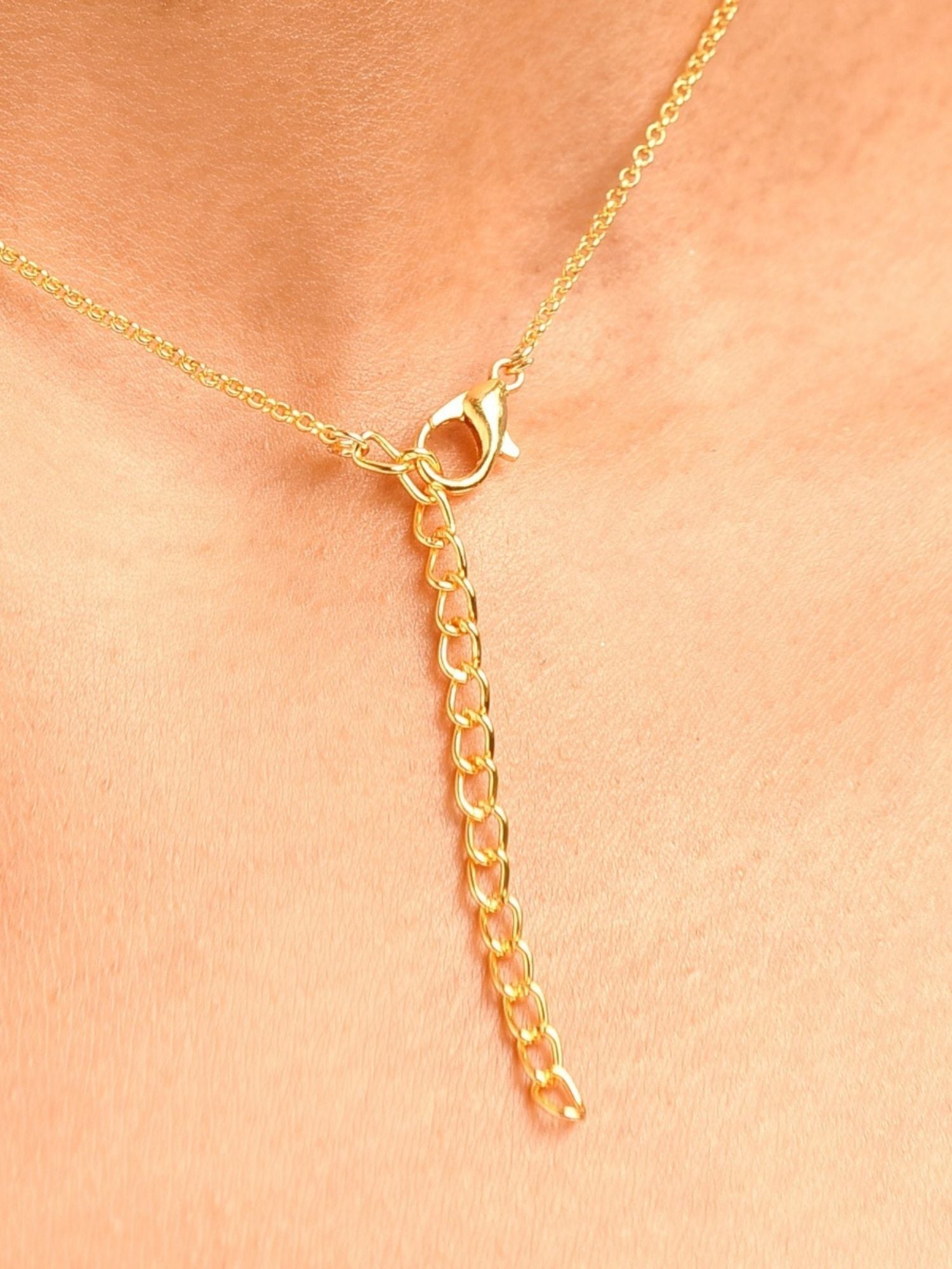 Gold Plated Polki Pendant Chain With Earrings Abdesignsjewellery back neck view showing lobster clasp and extender chain