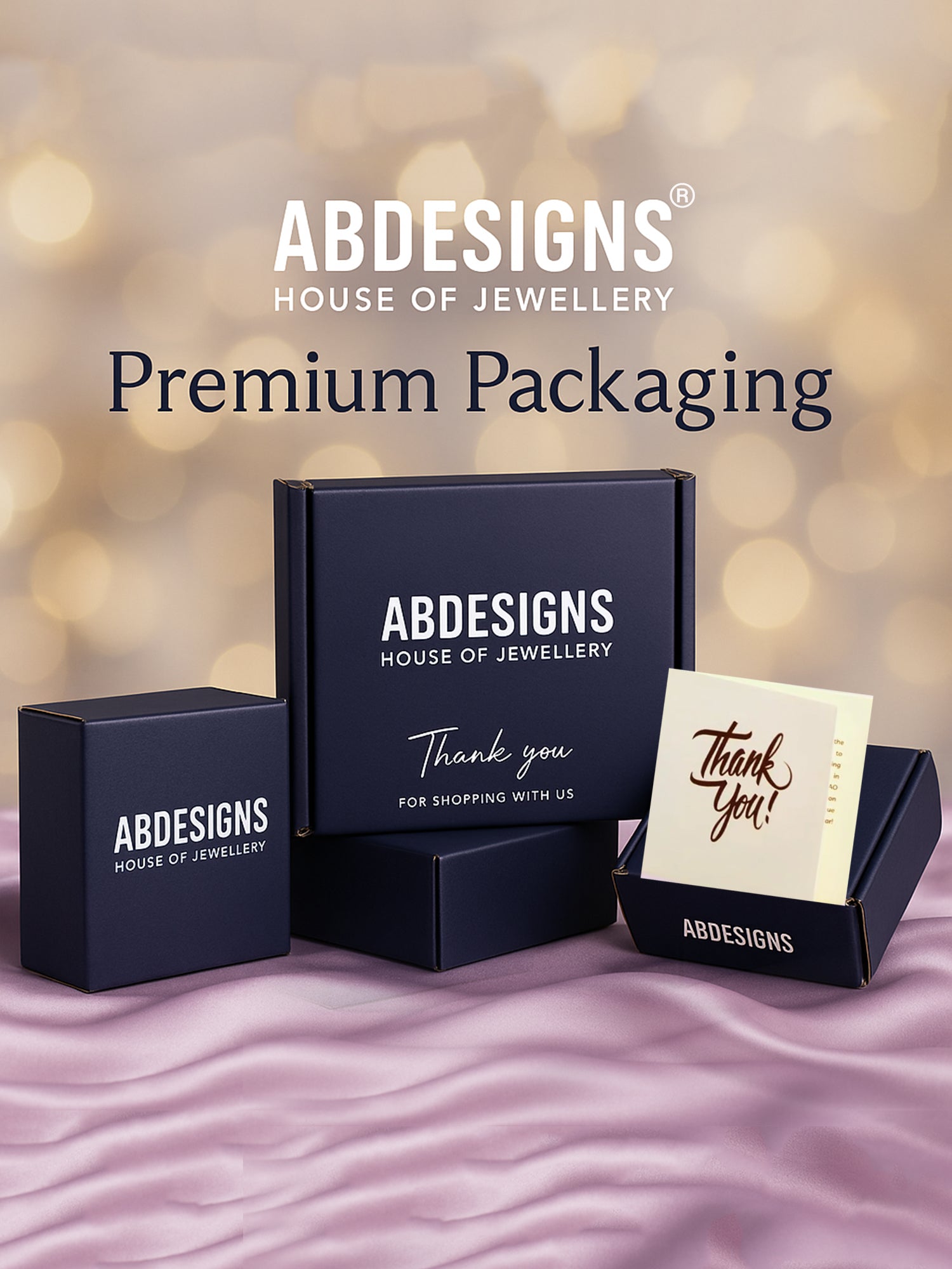 Elegant Abdesigns Jewellery premium packaging for gold-plated maangtikka featuring thank you card