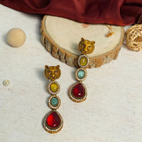Thumbnail for Abdesignsjewellery Gold Tiger Face Earrings with Colorful Gemstones and Pearls for Elegant Style