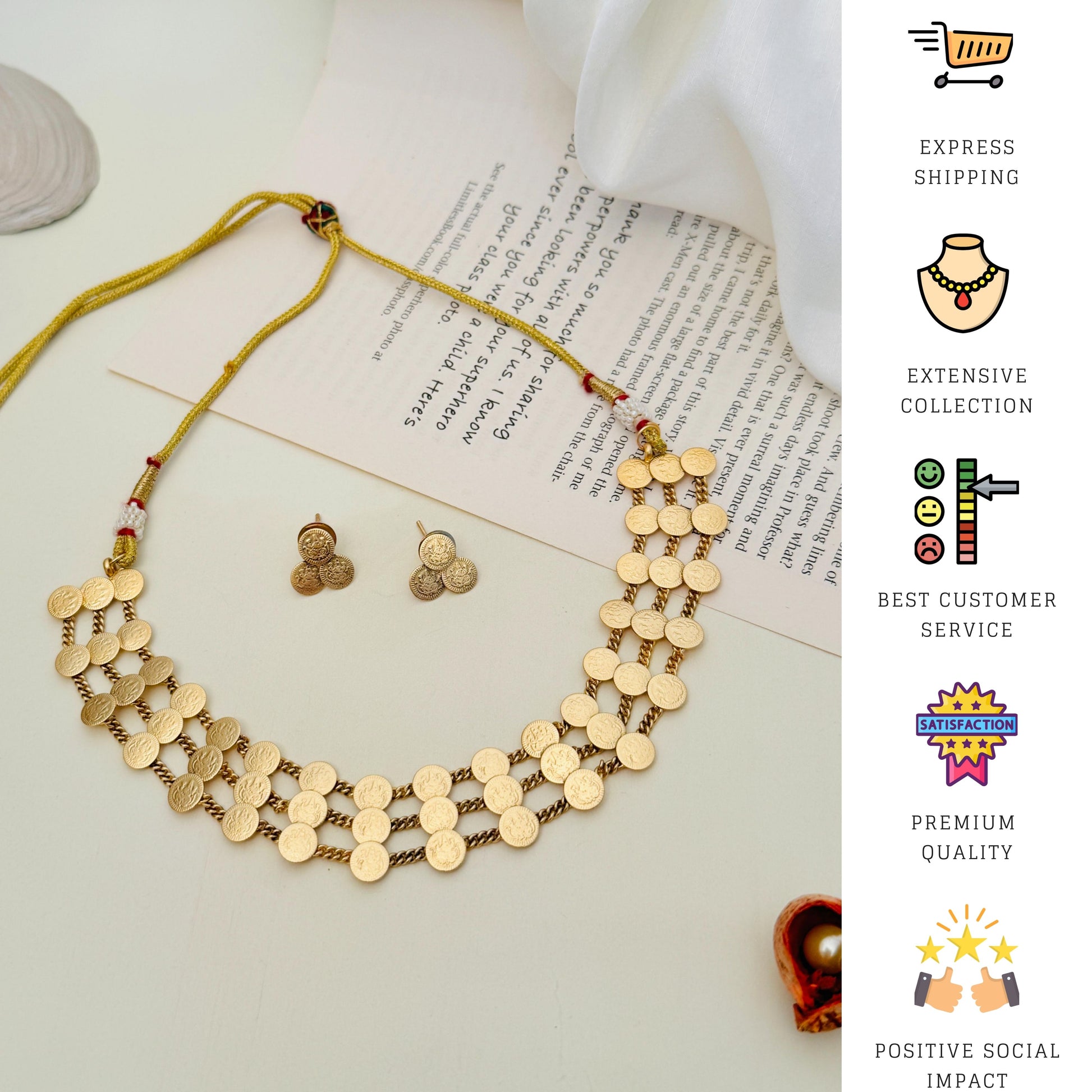 Golden Plated Matt Finish Temple Necklace Set by Abdesignsjewellery with matching earrings
