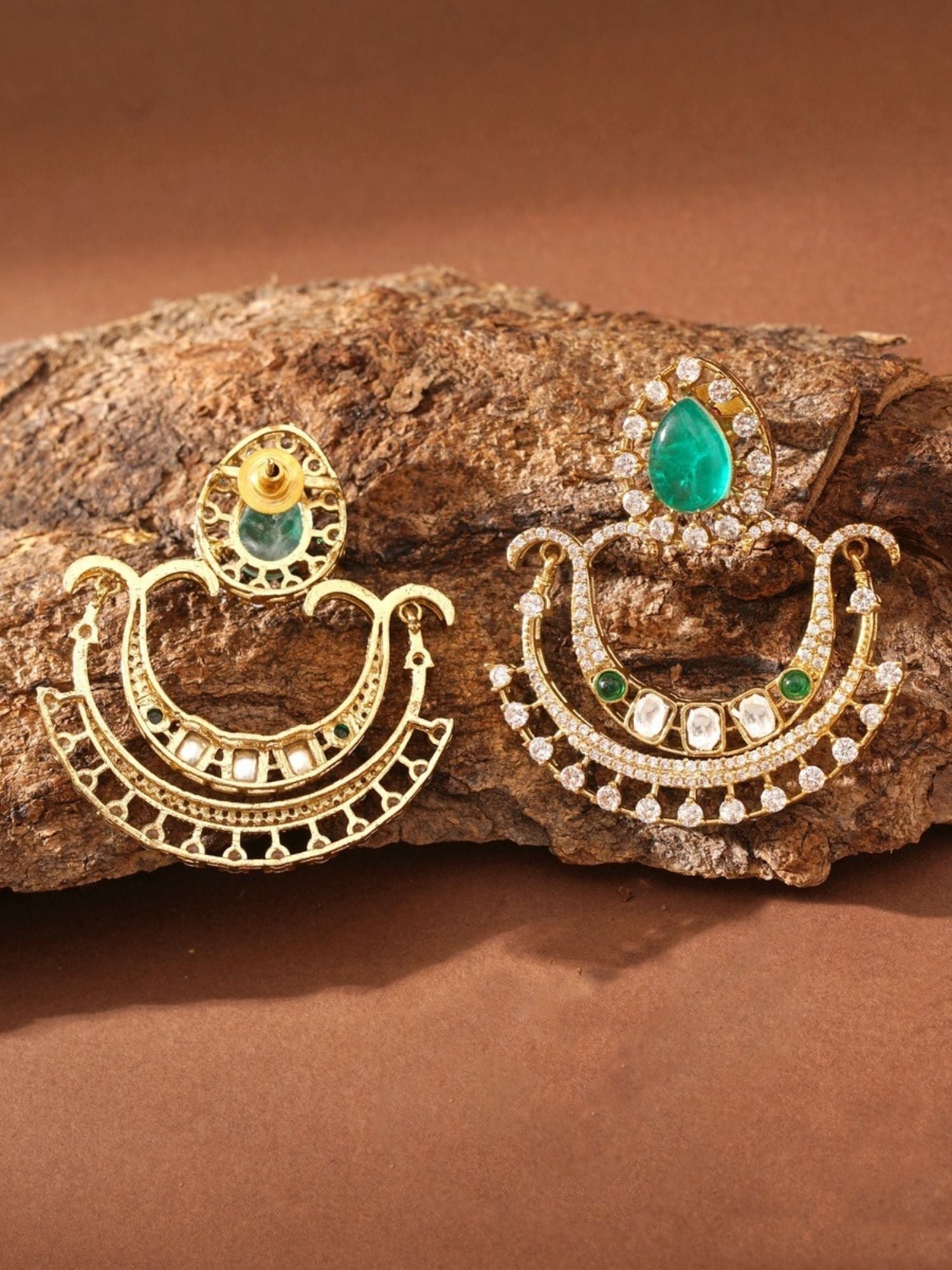 Abdesignsjewellery gold chandelier earrings with teardrop green stone and diamond accents green stone earrings for women