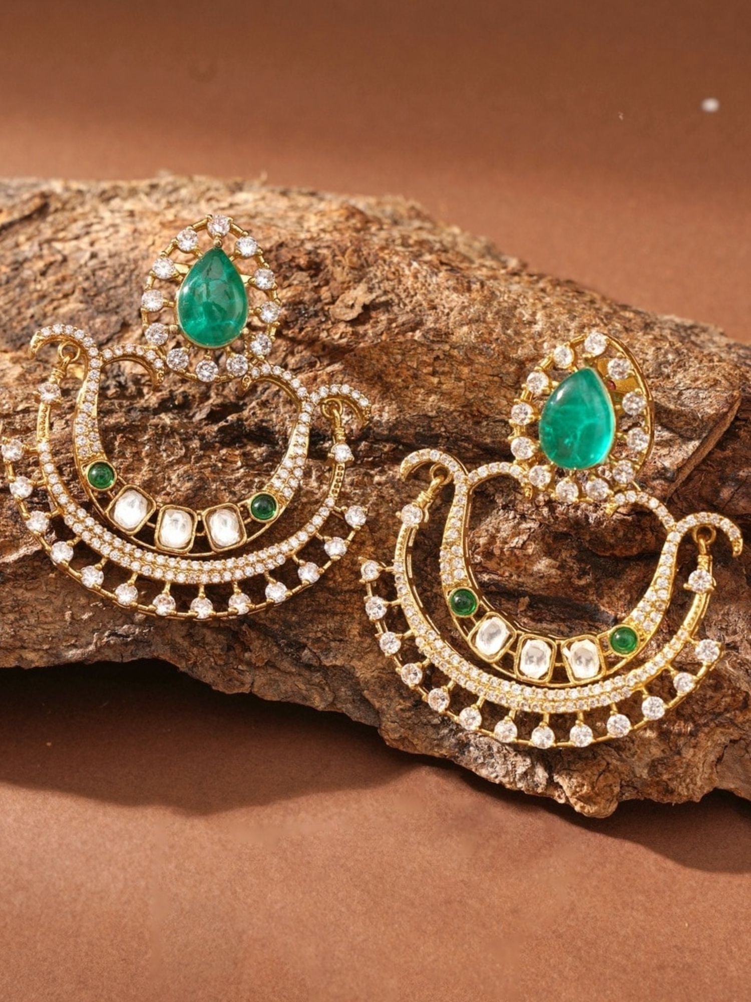 Abdesignsjewellery gold chandelier earrings with teardrop green stones and crystal accents green stone earrings for women