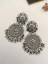 Thumbnail for Abdesignsjewellery high quality German silver plated pearl earrings with intricate floral design and dangling pearls