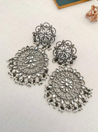 Thumbnail for High Quality German Silver Plated Pearl Earring with intricate filigree design and dangling pearls