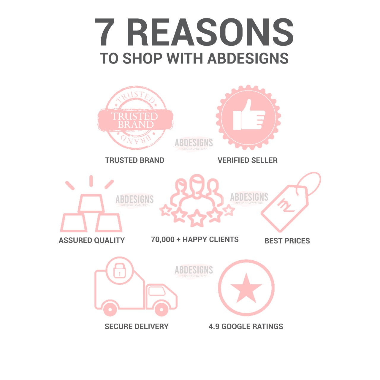 7 reasons to shop with Abdesignsjewellery including quality, verified seller, and secure delivery.