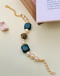 Thumbnail for Jaipuri Beads Hand Bracelet by Abdesignsjewellery with pearl beads and decorative black and gold accents