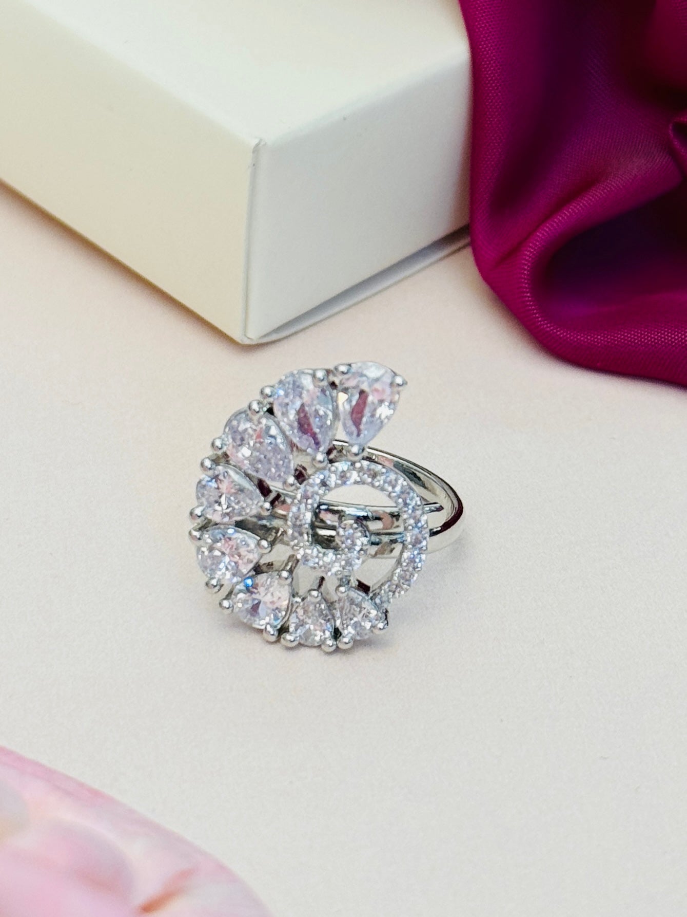 Abdesigns Jewellery Blue & Silver Stone Ring for Women with sparkling clear and silver stones in circular design