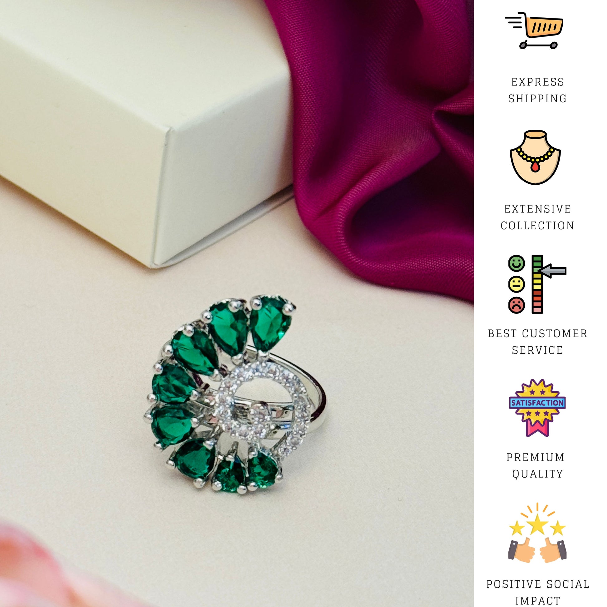 Abdesigns Jewellery Blue & Silver Stone Ring for Women featuring green and clear stones in an elegant design