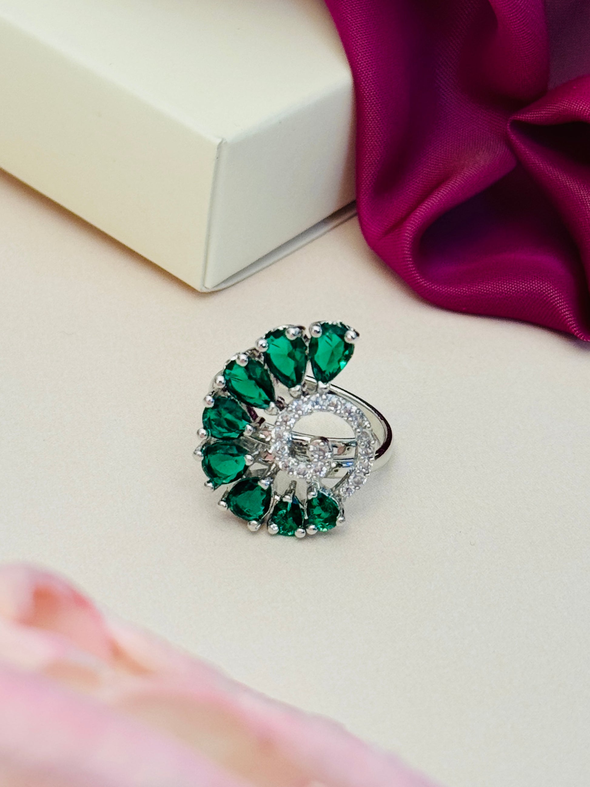 Abdesigns Jewellery Blue & Silver Stone Ring for Women with green stones and elegant silver design