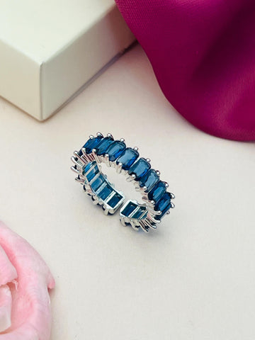 Abdesigns Jewellery Blue Stone Silver Ring for Women with rectangular blue stones set in silver band