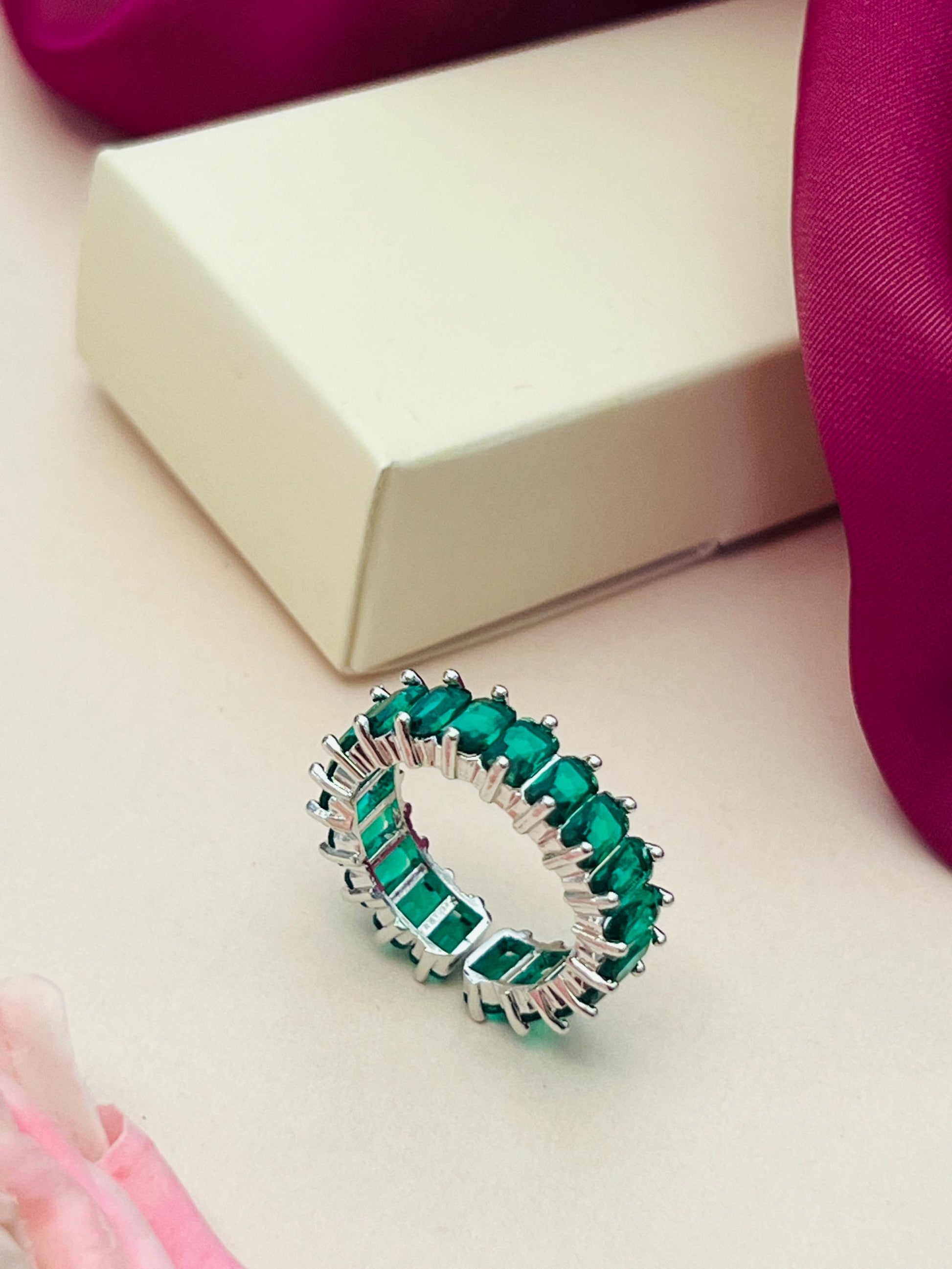 Abdesigns Jewellery Blue Stone Silver Ring for Women with vibrant green stones set in silver band