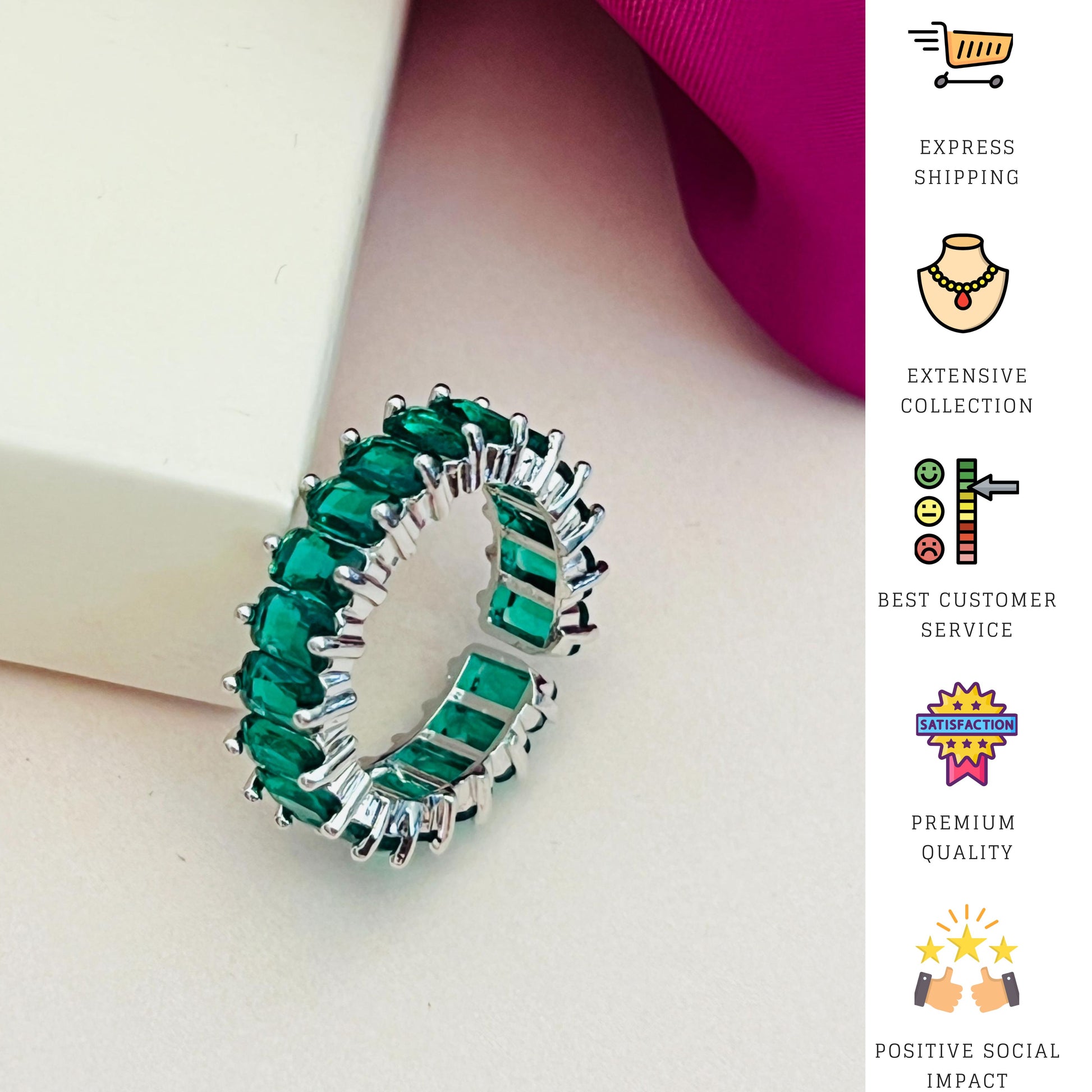 Abdesigns Jewellery Blue Stone Silver Ring for Women with oval green gemstones in silver setting