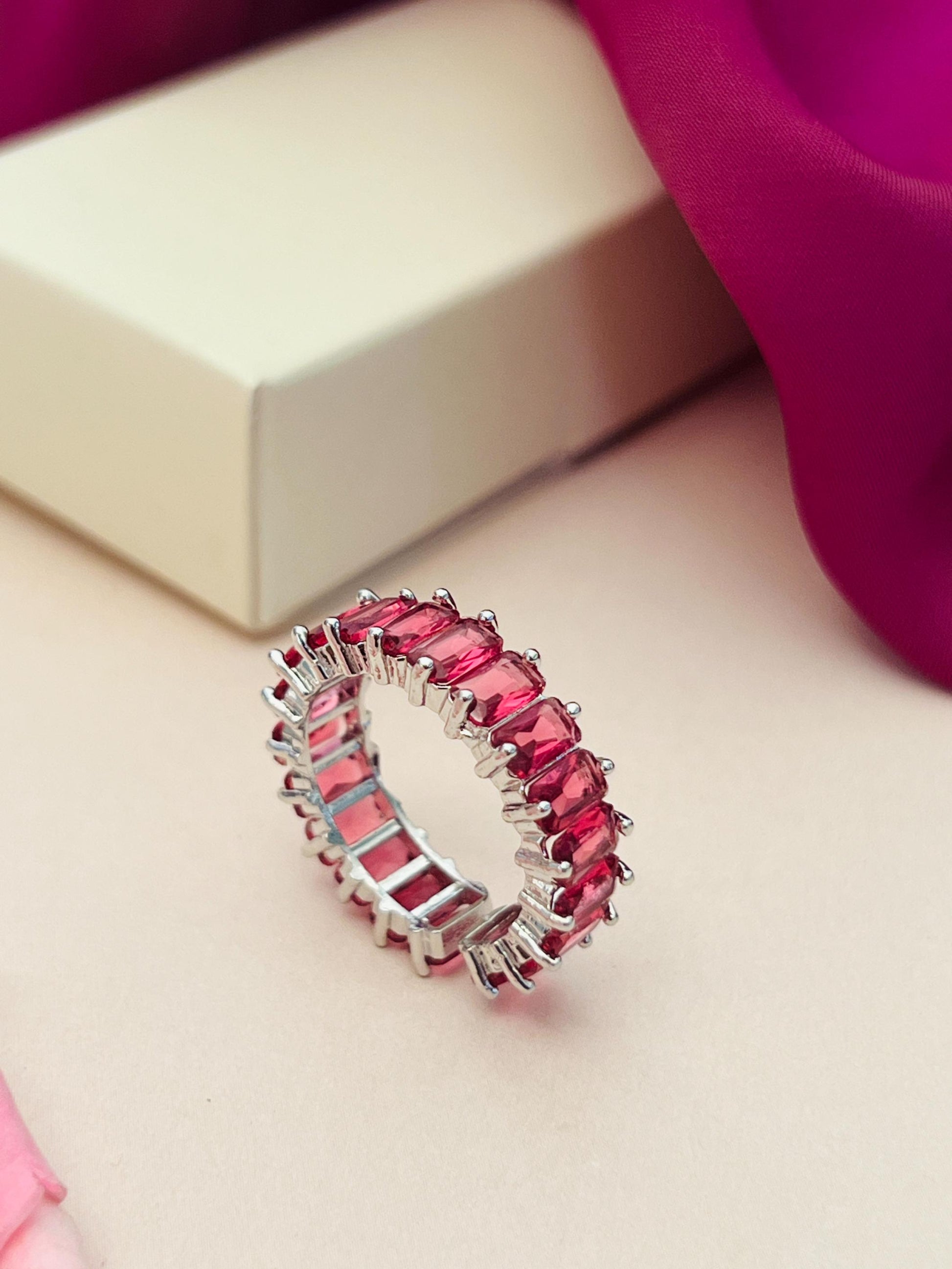 Abdesigns Jewellery Blue Stone Silver Ring for Women with pink rectangular stones in silver setting