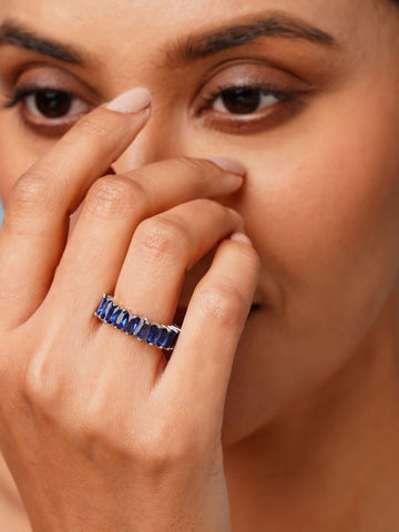 Abdesigns Jewellery Blue Stone Silver Ring for Women worn on hand showcasing elegant blue stones