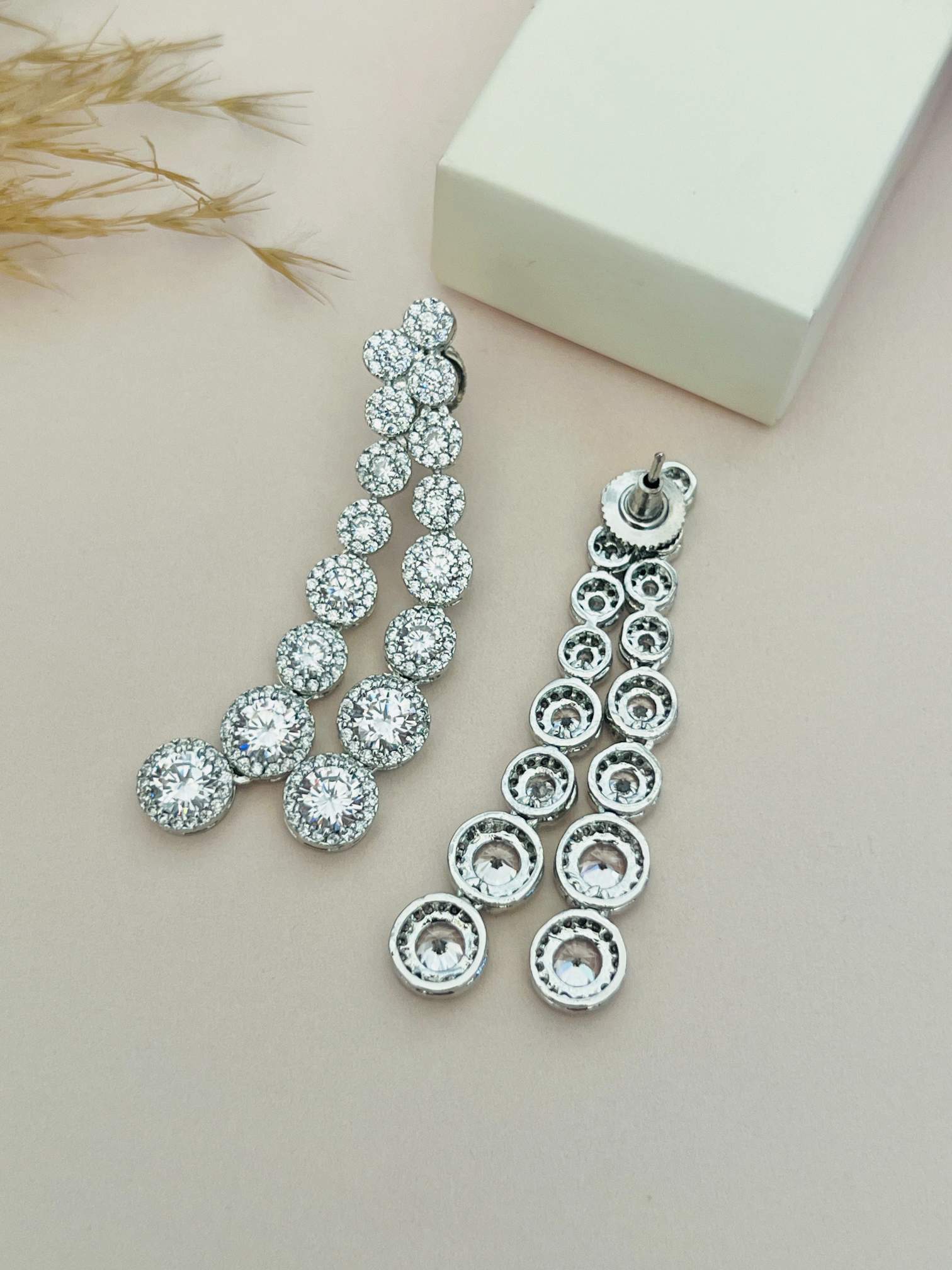 Abdesigns Jewellery Double Layer Silver Necklace Set featuring sparkling round crystals in a layered design