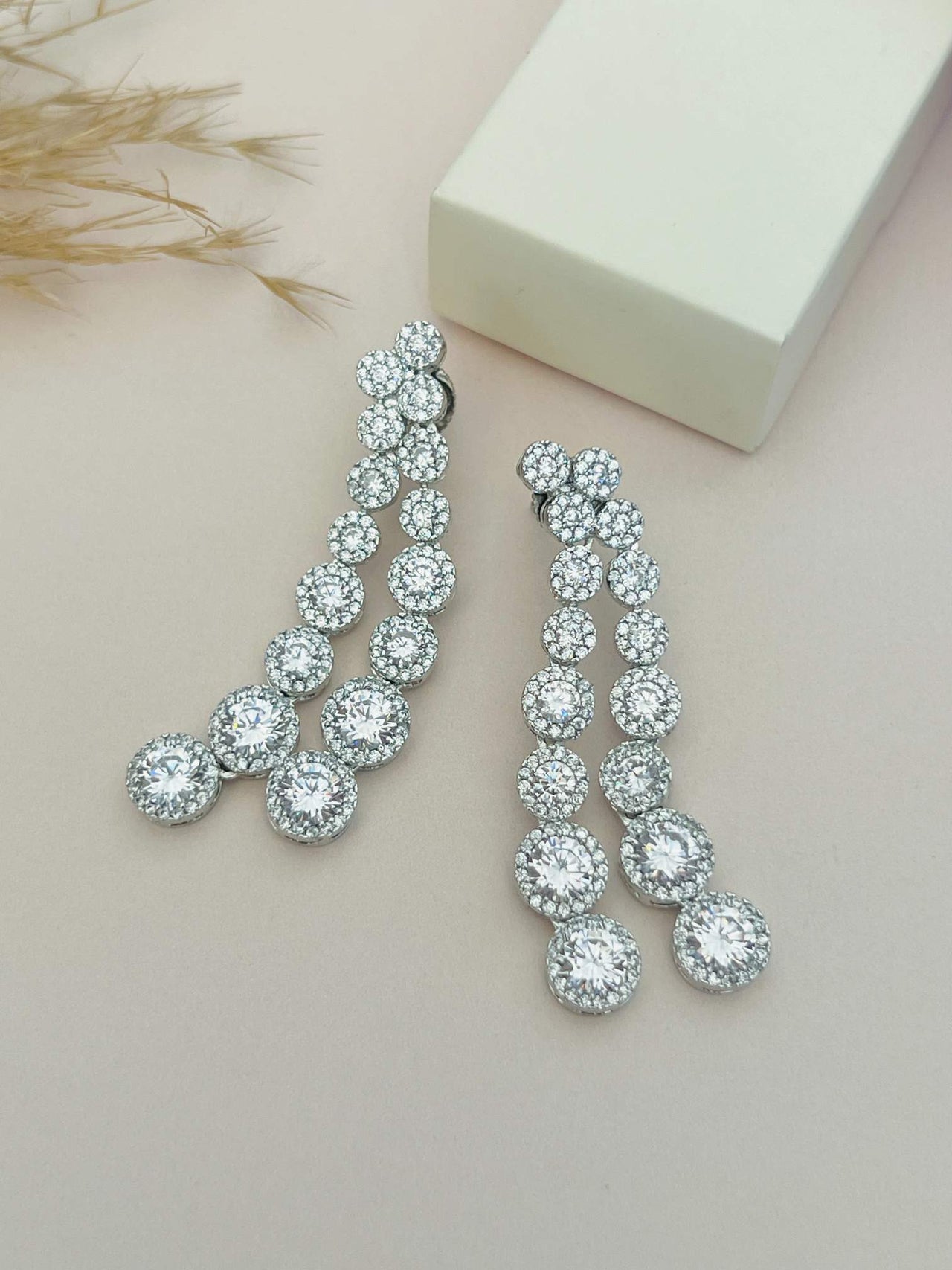 Abdesigns Jewellery Double Layer Silver Necklace Set featuring elegant round crystal accents in a layered design