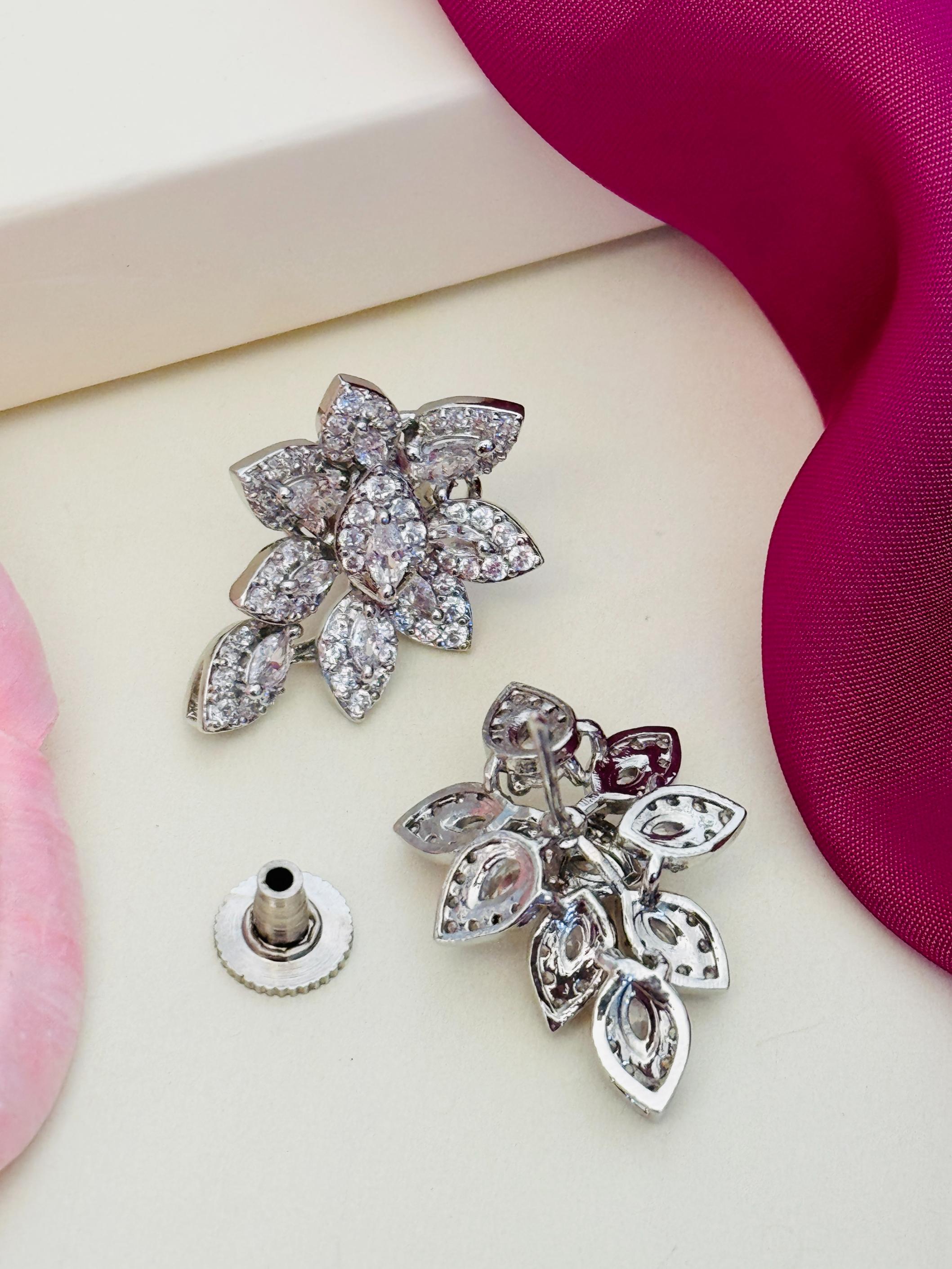 Abdesigns Jewellery Elegant Floral Imitation Earrings silver tone stud with crystal petals