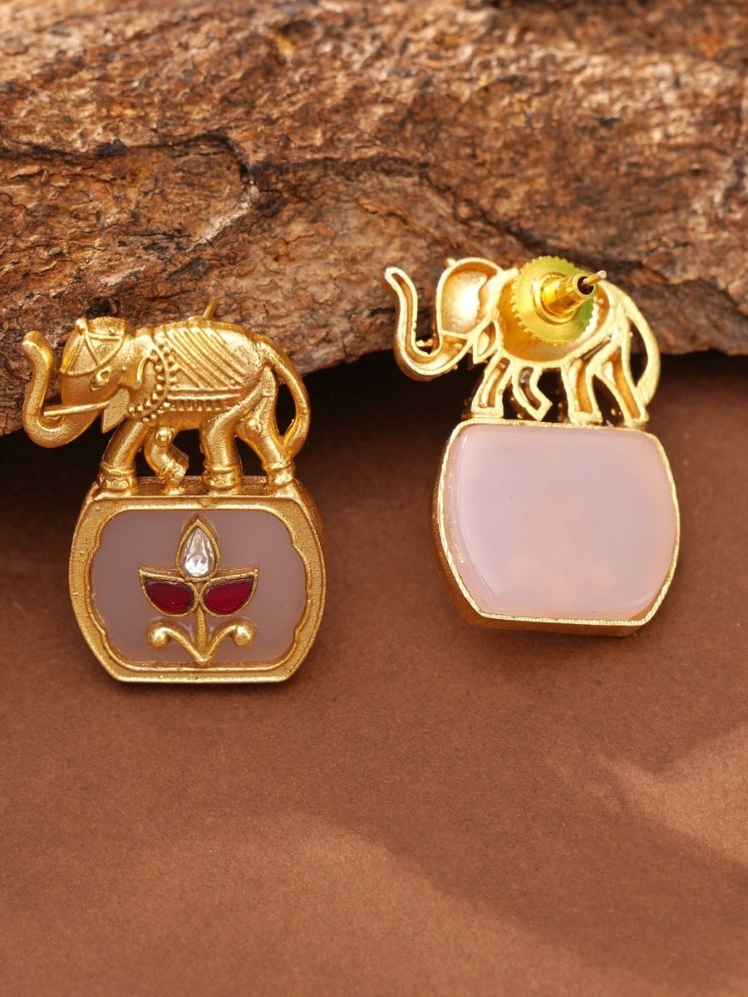 Abdesigns Jewellery Elegant Gold-Tone Necklace Set with detailed elephant charms and floral design