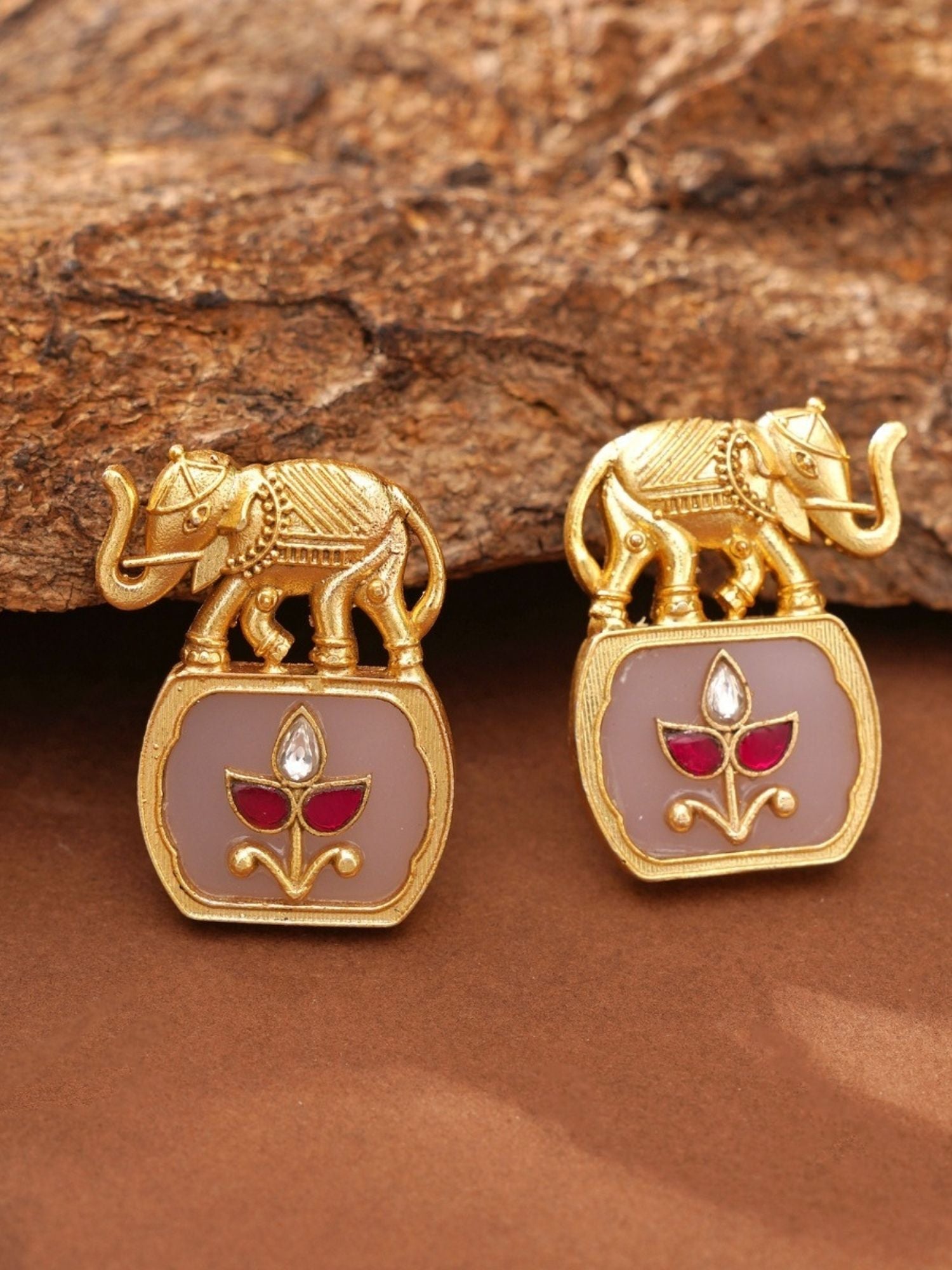 Abdesigns Jewellery Elegant Gold-Tone Necklace Set featuring gold elephant design with floral motif pendant