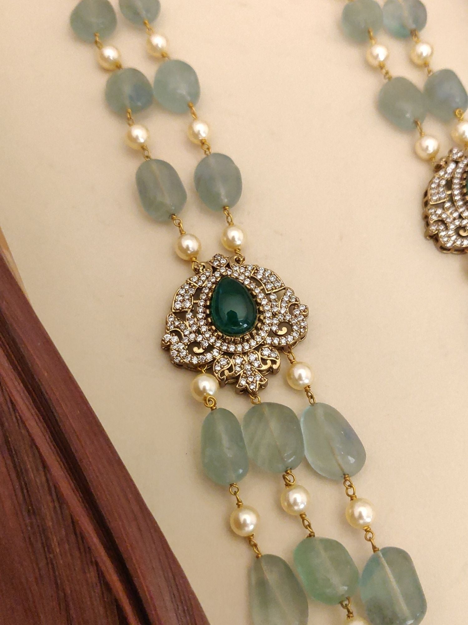 Abdesigns Jewellery Elegant Multi-Strand Beaded Necklace with green stones and pearl accents