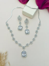 Thumbnail for Abdesigns Jewellery Elegant Necklace with Blue Pendant Set featuring a silver chain and matching earrings