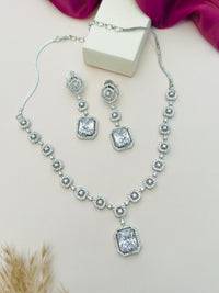 Thumbnail for Abdesigns Jewellery Elegant Necklace with Blue Pendant Set featuring silver chain and  earrings