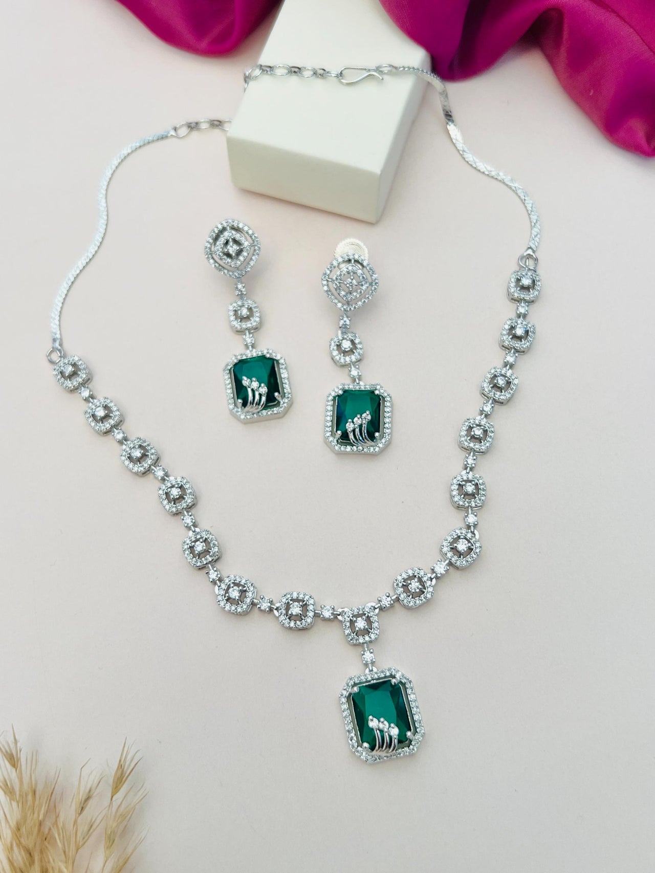 Abdesigns Jewellery Elegant Necklace with Blue Pendant Set featuring sparkling stones and matching earrings