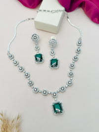 Thumbnail for Abdesigns Jewellery Elegant Necklace with Blue Pendant Set featuring sparkling stones and matching earrings