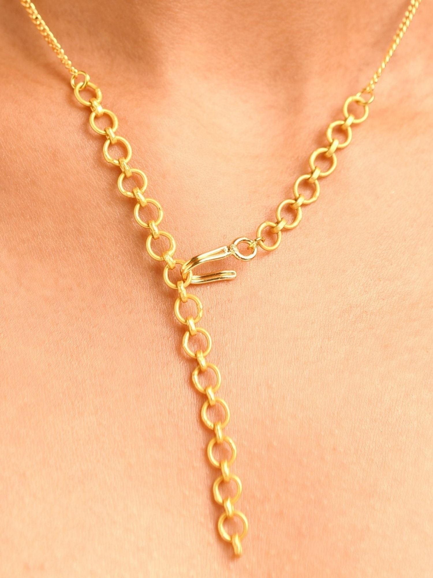 Abdesigns Jewellery Elegant Pendant Chain with Floral Design in gold worn on neck