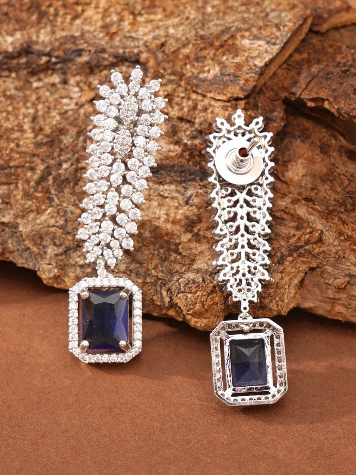 Abdesigns Jewellery Elegant Swarovski Necklace Set with blue gemstone and intricate silver design