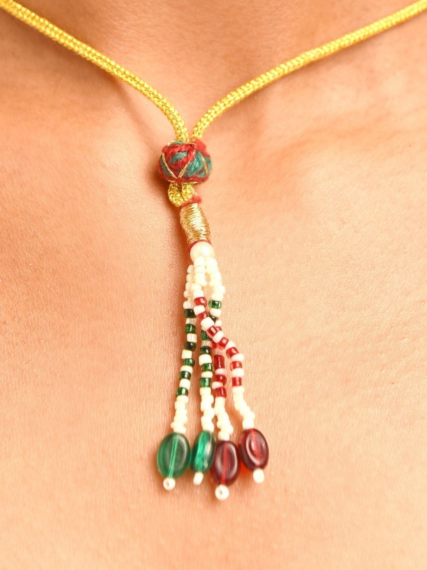Abdesigns Jewellery Elegant Traditional Necklace Set with gold chain and colorful bead tassel pendant