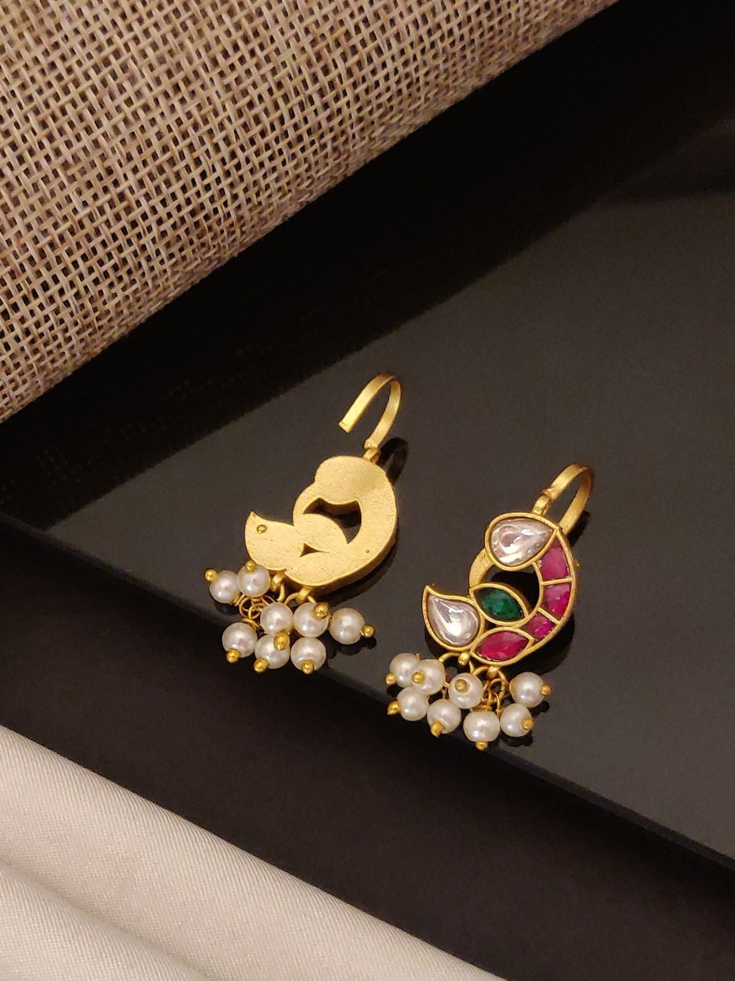 Abdesigns Jewellery Gold Pearl Drop Earrings Set with colorful stones and hanging pearls