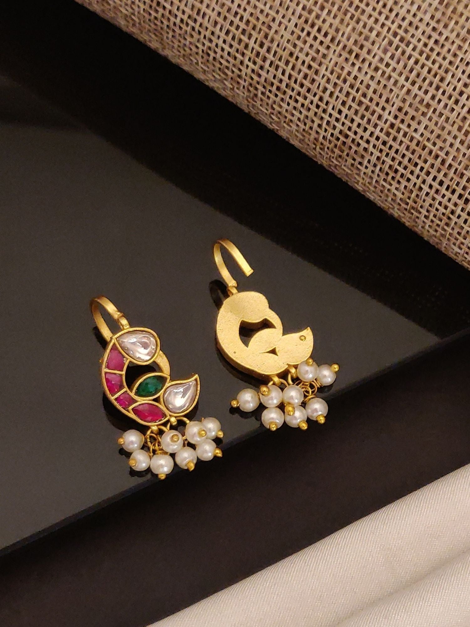 Abdesigns Jewellery Gold Pearl Drop Earrings Set with colorful enamel and cluster pearl details