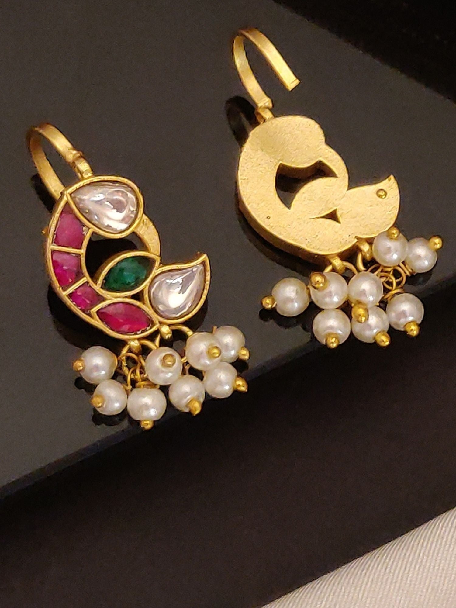 Abdesigns Jewellery Gold Pearl Drop Earrings Set featuring gold tone with colorful stones and pearl dangles