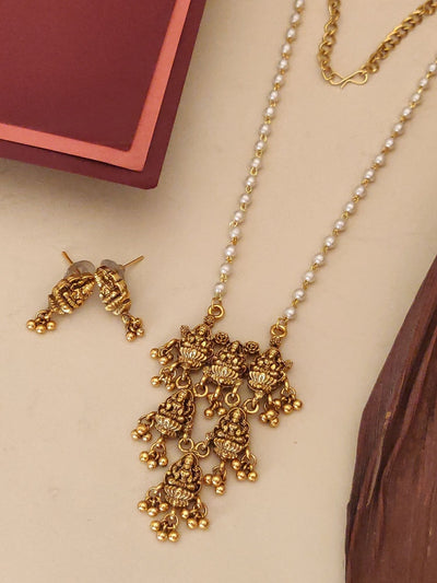 Abdesigns Jewellery Gold Pendant Chain with Earrings Set