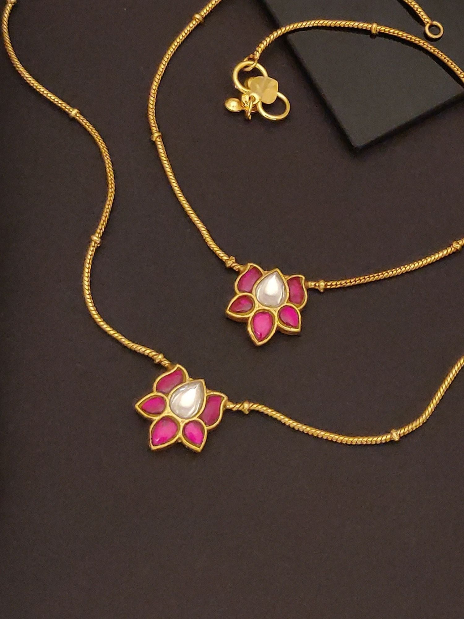 Abdesigns Jewellery Gold Pink Lotus Flower Anklets with delicate flower charms on gold chains